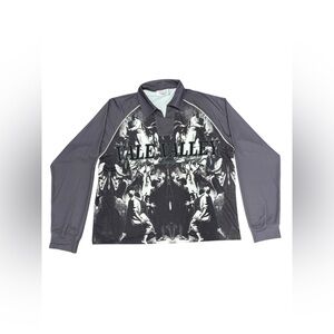 NWOT Vale Forever Mns Gray White LS Cropped Polo Embroidery Front